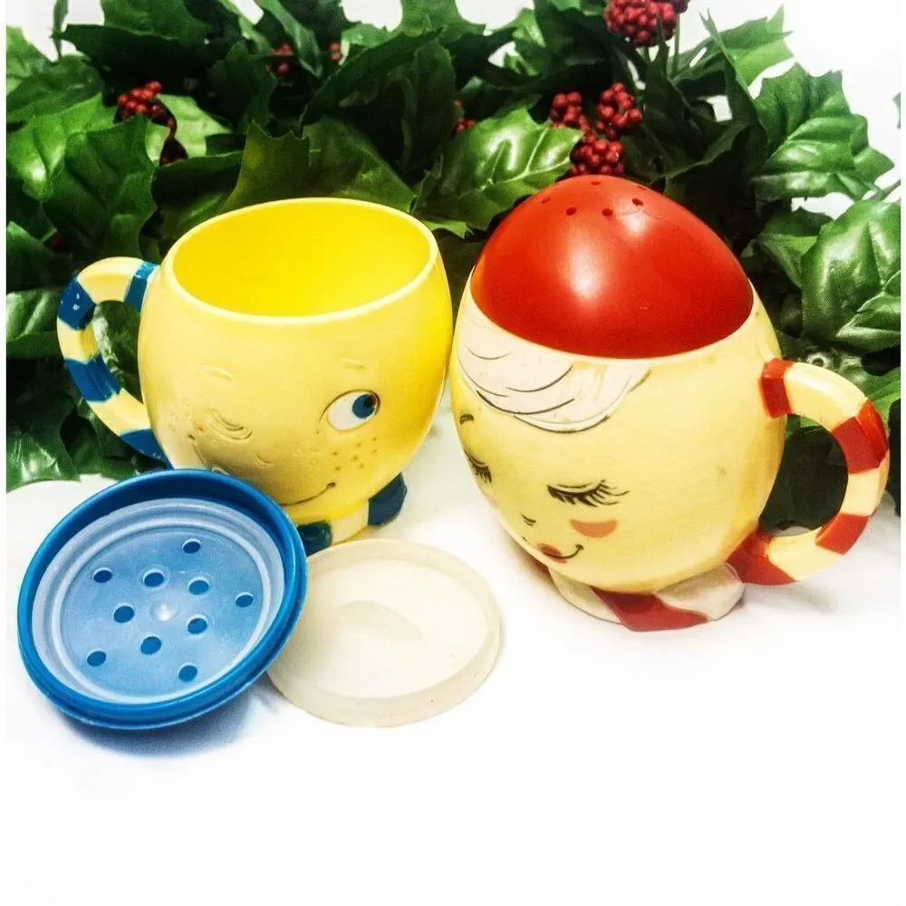 1950’s Mr. & Mrs. Egg Eggnog Shaker Mugs Vintage Winter Holiday